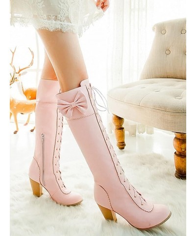 Women Fashion Lace Up Boots Knee High Plus Size US2-12 02-pink $26.89 Boots