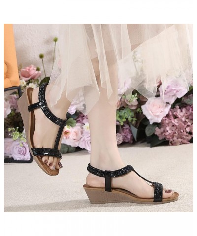 Wedge Sandals for Women rhinestone platform sandals for women dress sneakers for women bride shoes low heel Z 03-black $13.60...