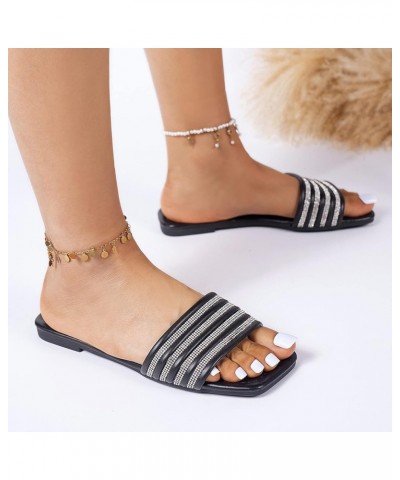 Ladies Fashion Summer Leather Rhinestone Decorative Open Toe Flat Beach Slippers Crazy Slippers for Women Animal (Black, 9) B...