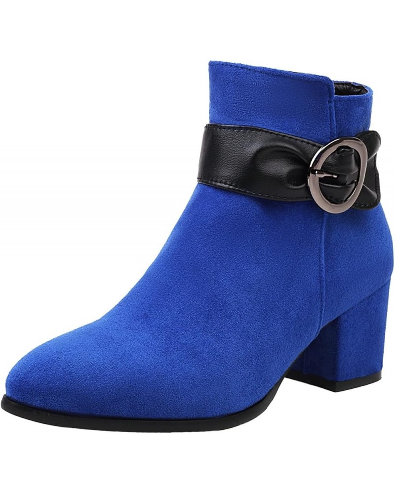 Fashion Women's Boots Solid Color Suede Side Zipper High Heel Coarse Heel Short Boots Women Rain Boots Size 6 Blue $34.78 Boots