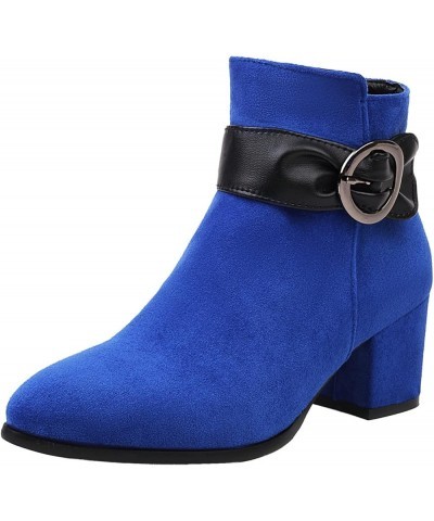 Fashion Women's Boots Solid Color Suede Side Zipper High Heel Coarse Heel Short Boots Women Rain Boots Size 6 Blue $34.78 Boots