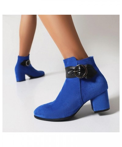 Fashion Women's Boots Solid Color Suede Side Zipper High Heel Coarse Heel Short Boots Women Rain Boots Size 6 Blue $34.78 Boots