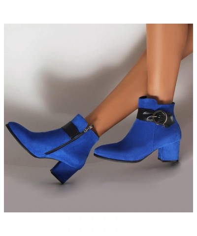 Fashion Women's Boots Solid Color Suede Side Zipper High Heel Coarse Heel Short Boots Women Rain Boots Size 6 Blue $34.78 Boots