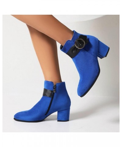 Fashion Women's Boots Solid Color Suede Side Zipper High Heel Coarse Heel Short Boots Women Rain Boots Size 6 Blue $34.78 Boots