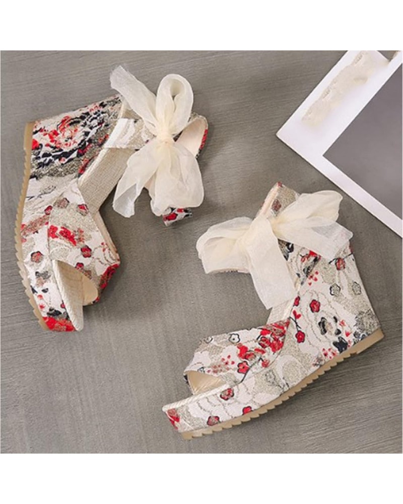 Sandals Womens Wedge Wide fit,Printed Fashion Sandals, Casual Platform Sandals,White,41,Party Evening Platfrom Sandals 3 US R...