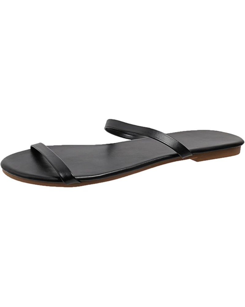 Female Nude Dressy Sandals Women's Fashion Solid Leather Thin Band Combination Slippers Open Toe Beach Ladies Black $10.78 Sa...