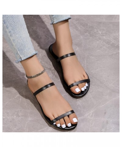 Female Nude Dressy Sandals Women's Fashion Solid Leather Thin Band Combination Slippers Open Toe Beach Ladies Black $10.78 Sa...