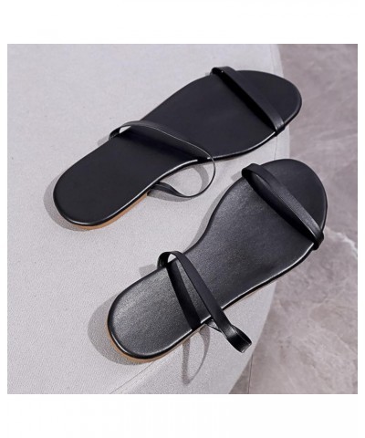 Female Nude Dressy Sandals Women's Fashion Solid Leather Thin Band Combination Slippers Open Toe Beach Ladies Black $10.78 Sa...