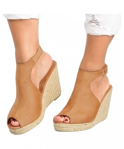 Women's Sandals Espadrilles Wedge Heeled Weave Platform Sandals Adjustable Buckle Peep Toe Beach Dress Sandals A Khaki $21.71...