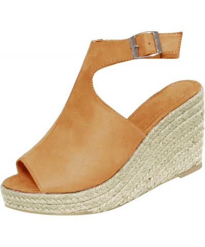 Women's Sandals Espadrilles Wedge Heeled Weave Platform Sandals Adjustable Buckle Peep Toe Beach Dress Sandals A Khaki $21.71...