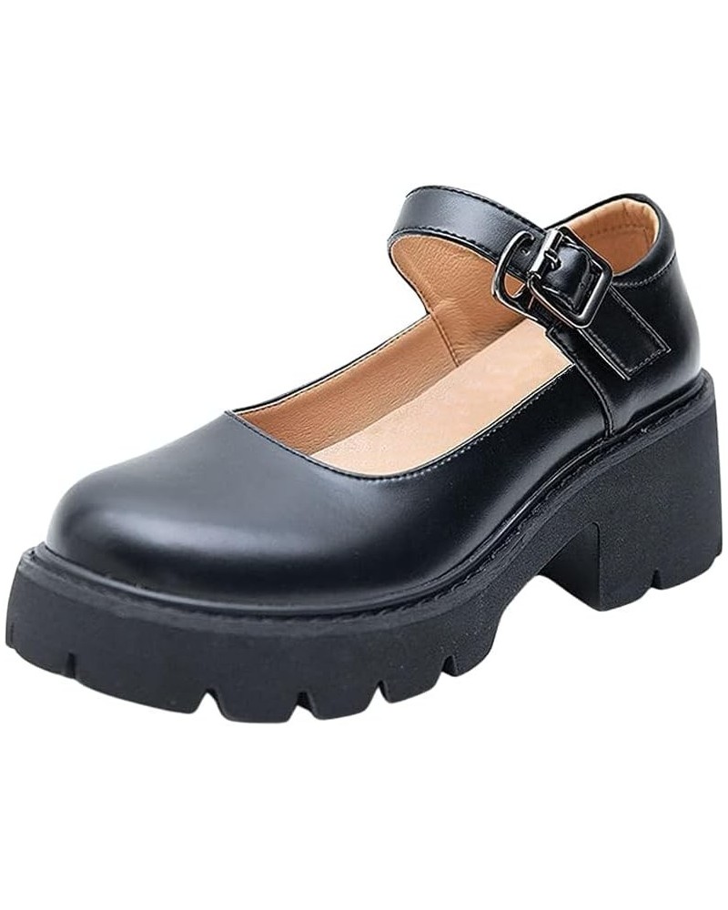 Women's Platform Chunky Heels Mary Jane Pumps School Dress Shoes Black $27.99 Pumps