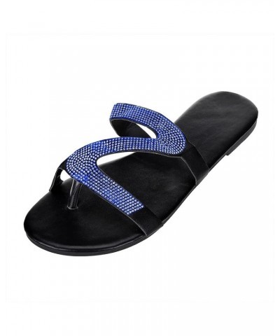 Sandals Women Dressy Summer Casual Flip Flop Crystal Flat Sandals Rhinestones Beach Sliders Open Women's Slipper Z4-blue $13....