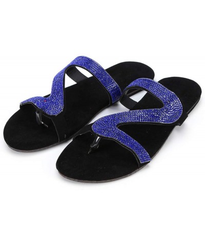 Sandals Women Dressy Summer Casual Flip Flop Crystal Flat Sandals Rhinestones Beach Sliders Open Women's Slipper Z4-blue $13....