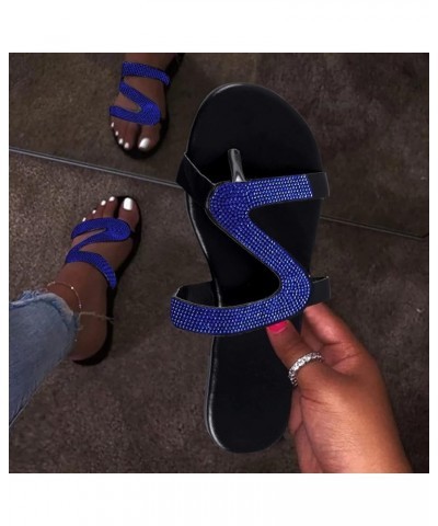 Sandals Women Dressy Summer Casual Flip Flop Crystal Flat Sandals Rhinestones Beach Sliders Open Women's Slipper Z4-blue $13....