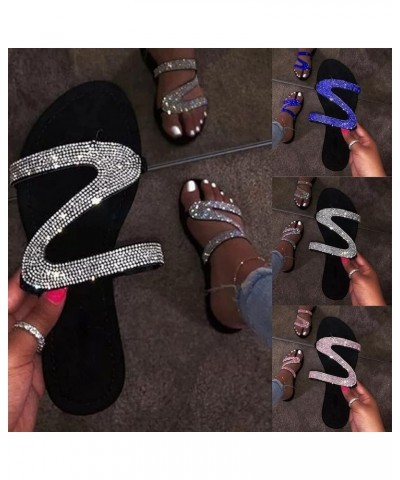 Sandals Women Dressy Summer Casual Flip Flop Crystal Flat Sandals Rhinestones Beach Sliders Open Women's Slipper Z4-blue $13....