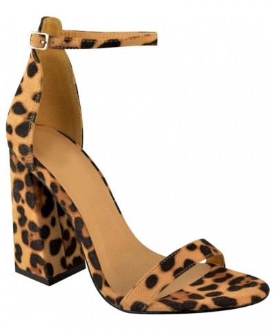 Womens Block High Heels Ankle Strap Barely There Laces Sandals Shoes Size Leopard Print Faux Suede $24.29 Sandals