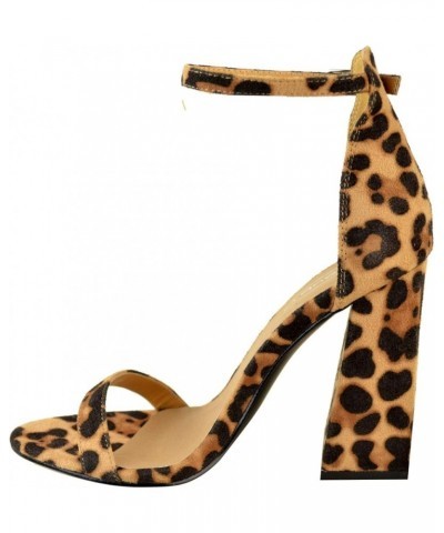 Womens Block High Heels Ankle Strap Barely There Laces Sandals Shoes Size Leopard Print Faux Suede $24.29 Sandals