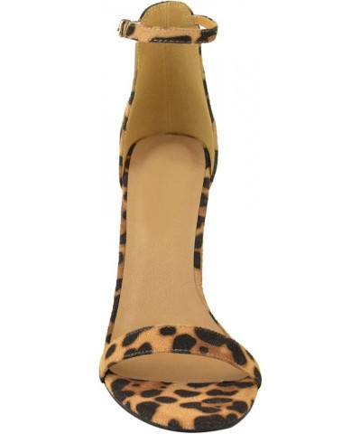 Womens Block High Heels Ankle Strap Barely There Laces Sandals Shoes Size Leopard Print Faux Suede $24.29 Sandals