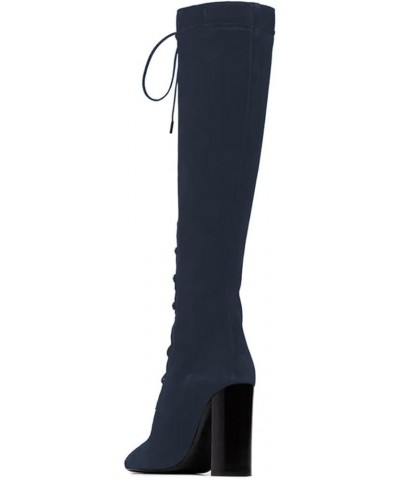 Women Graceful Pointed Toe Cross Strappy Knee High Boots Chunky High Heel Ladies Winter Casual Walking Shoes Size 4-16 US Dar...