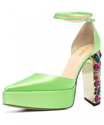 Women Platform Pointed Toe Pumps Chunky High Heel D'orsays Rhinestone Lace up Ankle Strap Shoes Size 4-15 US Light Green $42....