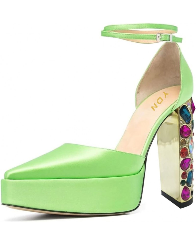 Women Platform Pointed Toe Pumps Chunky High Heel D'orsays Rhinestone Lace up Ankle Strap Shoes Size 4-15 US Light Green $42....