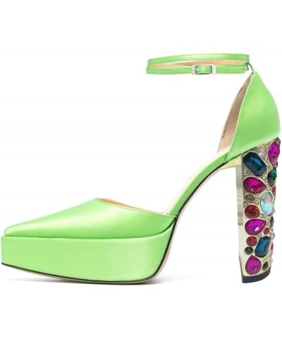 Women Platform Pointed Toe Pumps Chunky High Heel D'orsays Rhinestone Lace up Ankle Strap Shoes Size 4-15 US Light Green $42....