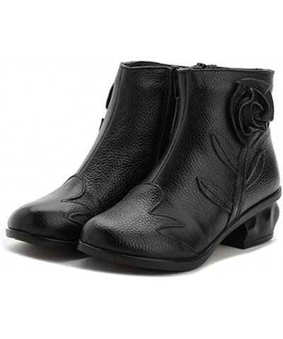 Women's Cotton Shoes Retro Waterproof Flower Ankle Boots with Zipper Black Flowers $26.96 Boots