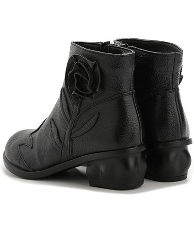 Women's Cotton Shoes Retro Waterproof Flower Ankle Boots with Zipper Black Flowers $26.96 Boots