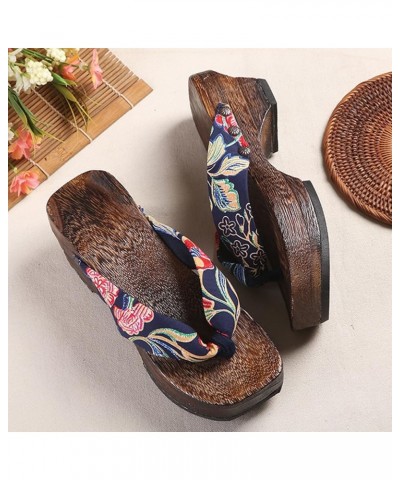 Flip- flops Wooden Clogs Slippers,Japan Traditional Shoes,Women's Slopes High Heels Home Clip Feet Cool Shoes,Couple's Leisur...