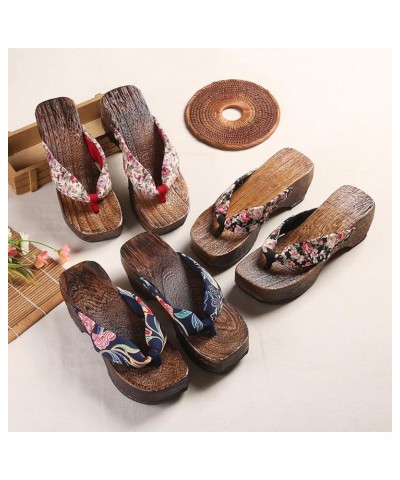 Flip- flops Wooden Clogs Slippers,Japan Traditional Shoes,Women's Slopes High Heels Home Clip Feet Cool Shoes,Couple's Leisur...