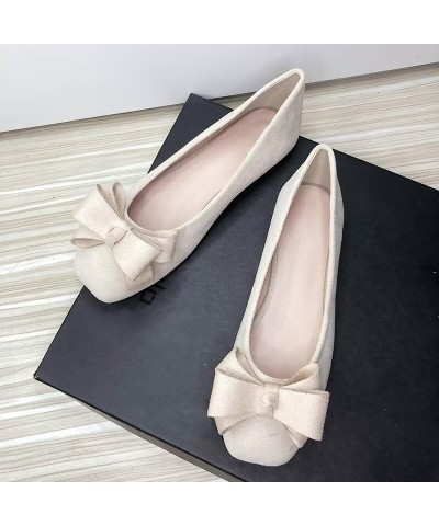 Square Toe Bow Flats for Women Solid Color Low-Heel Slip-ons Cozy Soft Office Lady Dress Shoes Beige $19.03 Flats