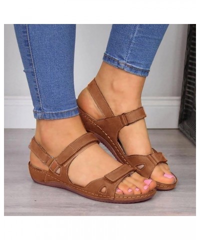 Womens Orthopedic Sandals Ankle Pastes Wedge Shoes Retro Cutout Arch Support Open Toe Sandal Comfy Platforms Summer B1-brown_...