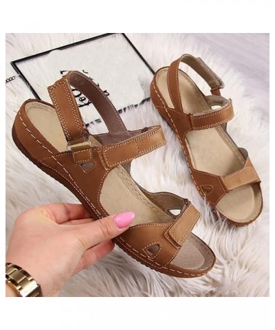 Womens Orthopedic Sandals Ankle Pastes Wedge Shoes Retro Cutout Arch Support Open Toe Sandal Comfy Platforms Summer B1-brown_...