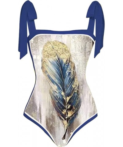 Women 1 Piece Swimwear+1 Piece Cover UP Two Piece Vintage Print Swimsuit Monokini Bikini 2 Piece Swimsuits Two 2-blue $16.80 ...