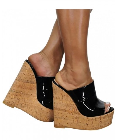 Women's Heels Sexy High Heels 47 Wooden Wedges with Very High Wedges for Women,Black-47 45 EU Black $46.20 Sandals