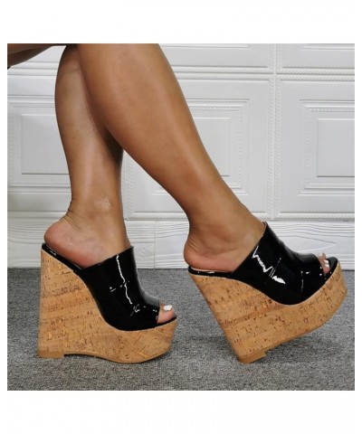 Women's Heels Sexy High Heels 47 Wooden Wedges with Very High Wedges for Women,Black-47 45 EU Black $46.20 Sandals