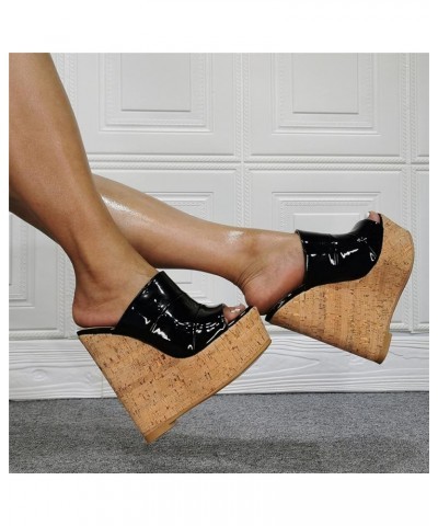 Women's Heels Sexy High Heels 47 Wooden Wedges with Very High Wedges for Women,Black-47 45 EU Black $46.20 Sandals