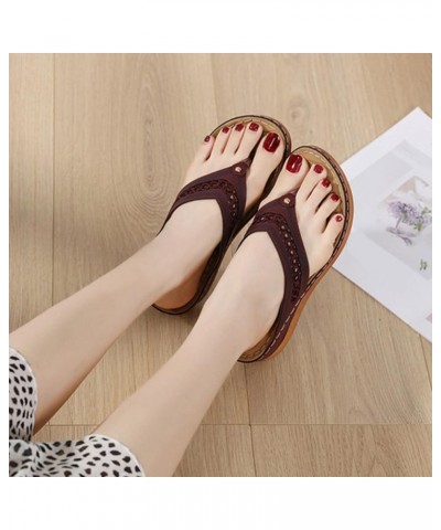 Women Sandals Fashion Summer New Pattern Roman Sandals Flip Flops Comfortable Wedge Casual Shoes Nine Sandals for Women 7 (Br...