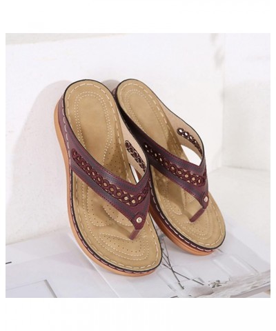 Women Sandals Fashion Summer New Pattern Roman Sandals Flip Flops Comfortable Wedge Casual Shoes Nine Sandals for Women 7 (Br...