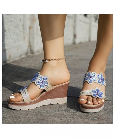 Women Wedges Sandal Open Square Toe Ankle Strap Lightweight Memory Foam Beach Vacation Casual Walking Sandals 1-zoxro-blue-c ...