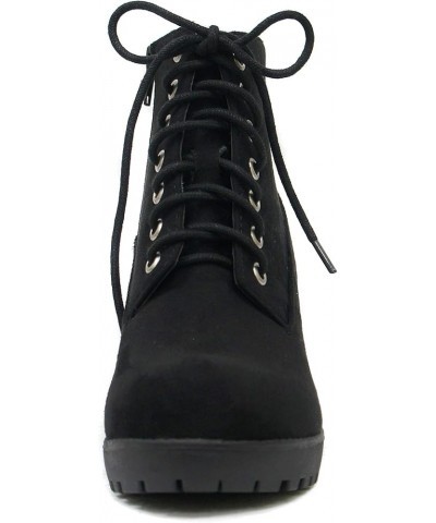 Second Lug Sole Chunky Heel Combat Ankle Bootie Lace up w/Side Zipper Black Imitation Suede $23.84 Boots