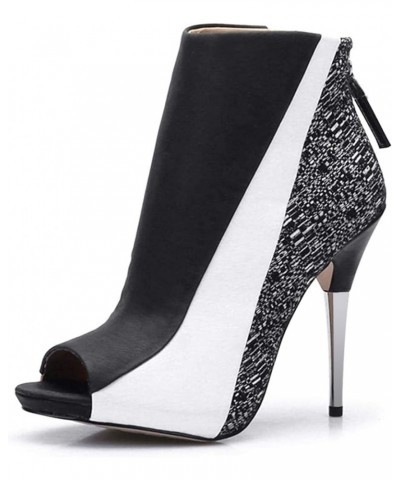 Open Toe Ankle Stiletto Boots High Heels Peep Toe Booties Zipper Fashion Dress Boots Black White $34.08 Boots