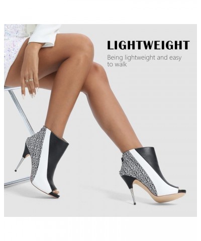 Open Toe Ankle Stiletto Boots High Heels Peep Toe Booties Zipper Fashion Dress Boots Black White $34.08 Boots