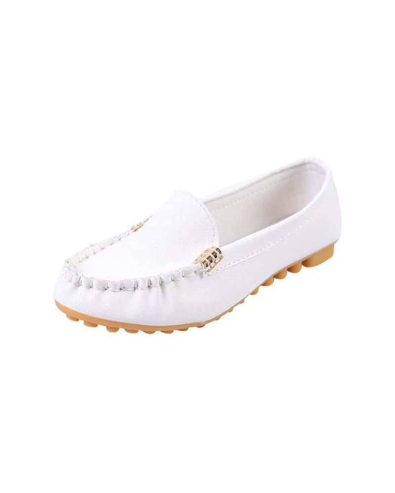 LONG-M Women's Sandals Summer Metal Buckle Decorative Round Toe Flat Pumps White 36 $16.00 Sandals