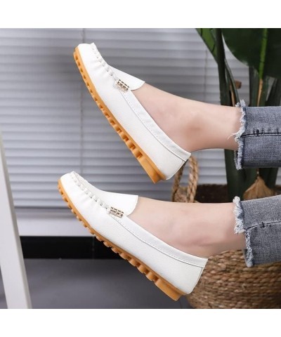 LONG-M Women's Sandals Summer Metal Buckle Decorative Round Toe Flat Pumps White 36 $16.00 Sandals