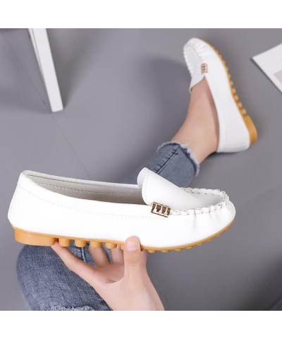 LONG-M Women's Sandals Summer Metal Buckle Decorative Round Toe Flat Pumps White 36 $16.00 Sandals