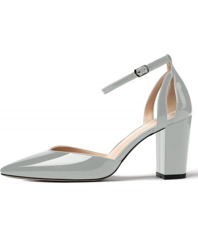 Women's Pointed Toe Patent D'orsay Cut Out Ankle Strap Block High Heel Pumps Shoes 3.5 Inch Grey $33.35 Pumps