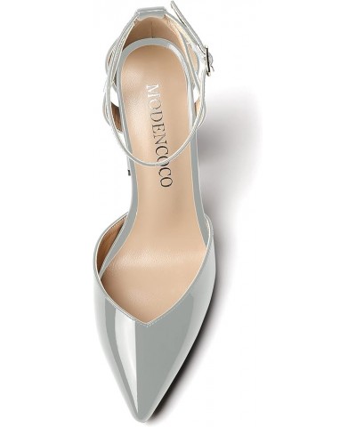 Women's Pointed Toe Patent D'orsay Cut Out Ankle Strap Block High Heel Pumps Shoes 3.5 Inch Grey $33.35 Pumps