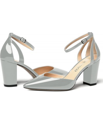 Women's Pointed Toe Patent D'orsay Cut Out Ankle Strap Block High Heel Pumps Shoes 3.5 Inch Grey $33.35 Pumps