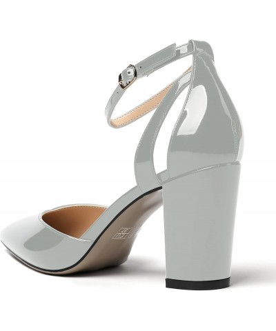 Women's Pointed Toe Patent D'orsay Cut Out Ankle Strap Block High Heel Pumps Shoes 3.5 Inch Grey $33.35 Pumps